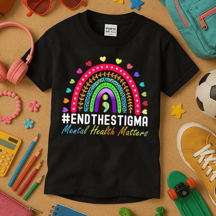 Mental Health Matters End The Stigma Rainbow Leopard Boho Kids T-Shirt