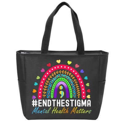 Mental Health Matters End The Stigma Rainbow Leopard Boho Zip Tote Bag
