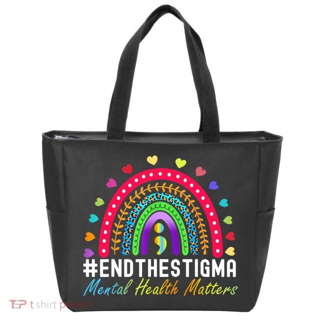 Mental Health Matters End The Stigma Rainbow Leopard Boho Zip Tote Bag