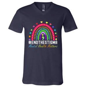 Mental Health Matters End The Stigma Rainbow Leopard Boho V-Neck T-Shirt