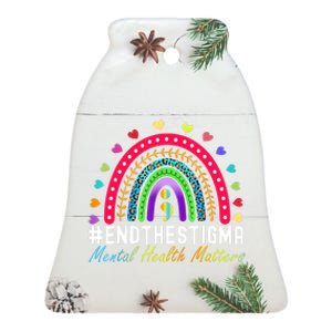 Mental Health Matters End The Stigma Rainbow Leopard Boho Ceramic Bell Ornament