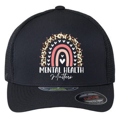 Mental Health Matters Awareness Month Rainbow Leopard Flexfit Unipanel Trucker Cap