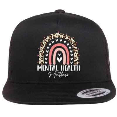 Mental Health Matters Awareness Month Rainbow Leopard Flat Bill Trucker Hat