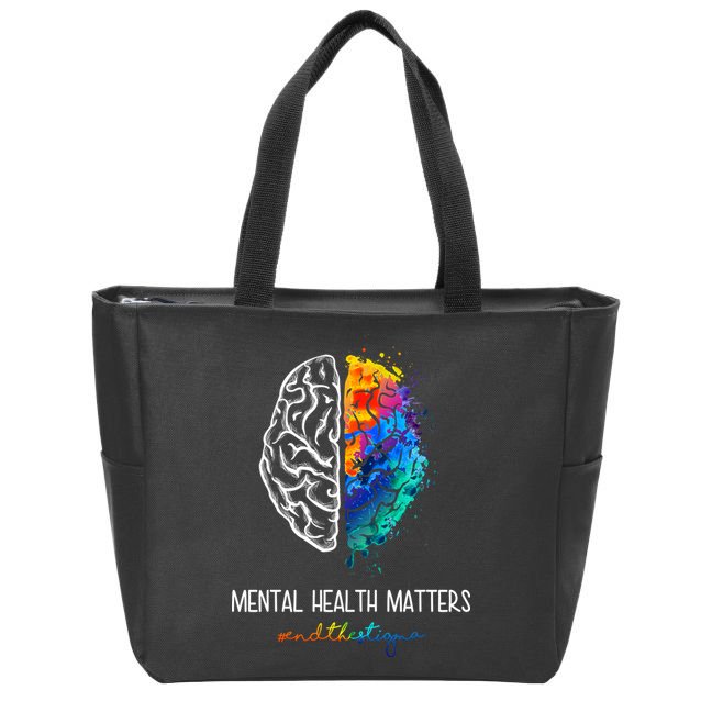 Mental Health Matter End The Stigma Colorful Brain Zip Tote Bag