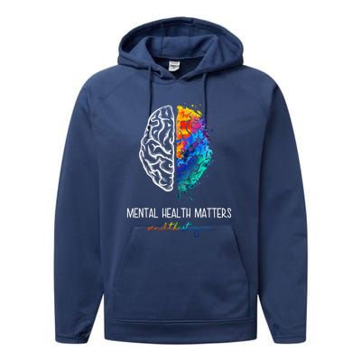 Mental Health Matter End The Stigma Colorful Brain Performance Fleece Hoodie