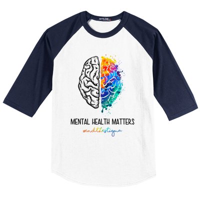 Mental Health Matter End The Stigma Colorful Brain Baseball Sleeve Shirt