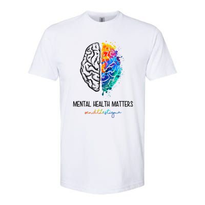 Mental Health Matter End The Stigma Colorful Brain Softstyle CVC T-Shirt