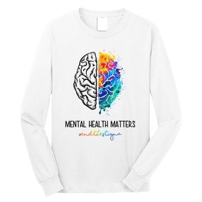 Mental Health Matter End The Stigma Colorful Brain Long Sleeve Shirt