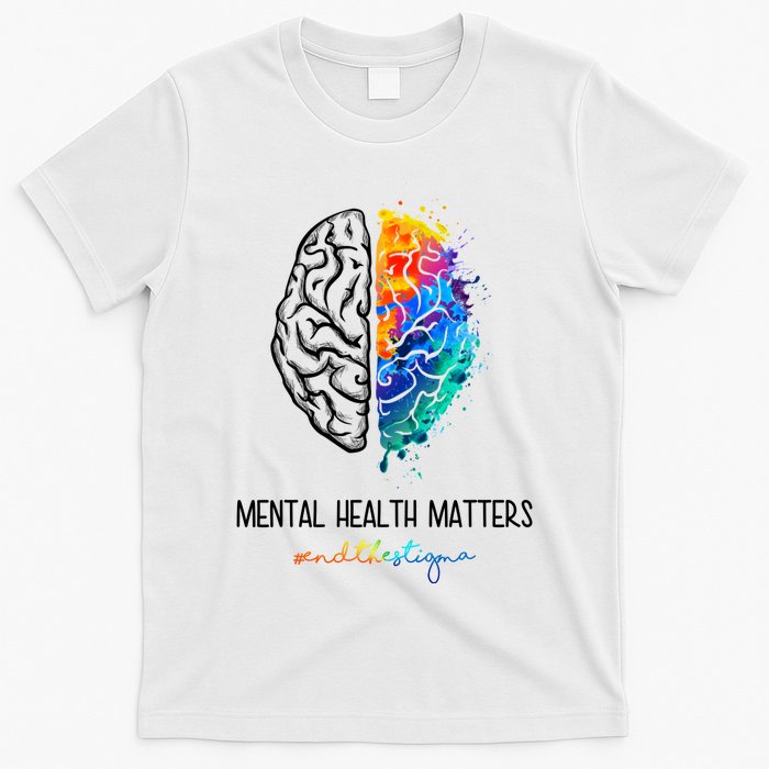 Mental Health Matter End The Stigma Colorful Brain T-Shirt