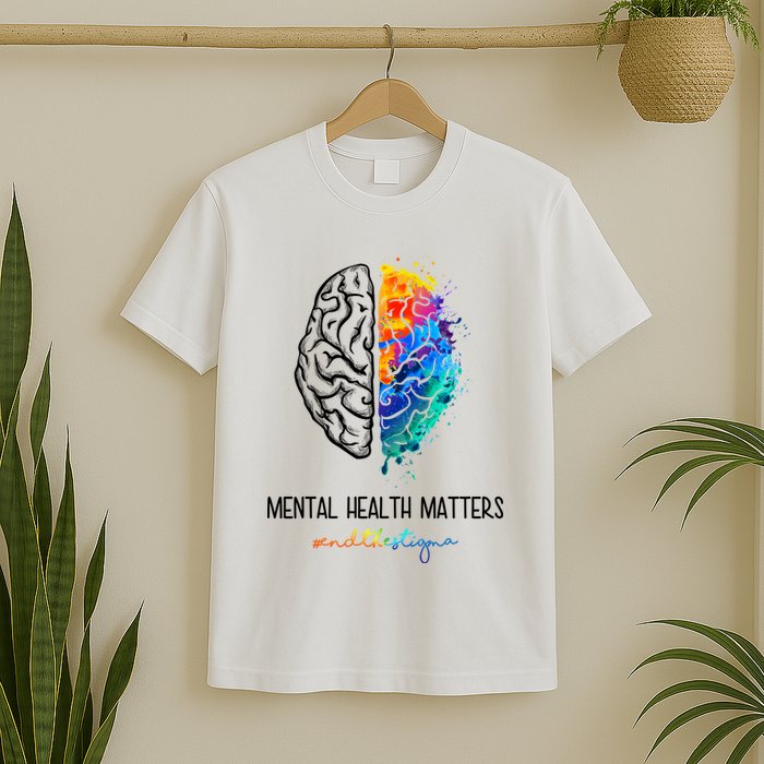 Mental Health Matter End The Stigma Colorful Brain T-Shirt