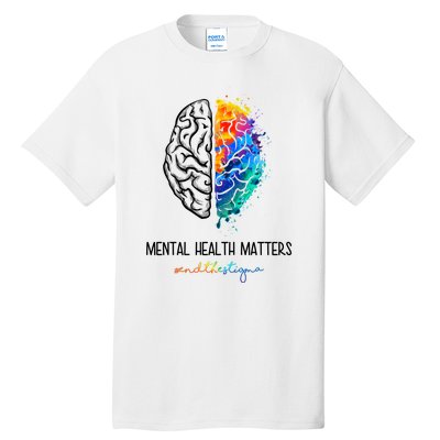 Mental Health Matter End The Stigma Colorful Brain Tall T-Shirt