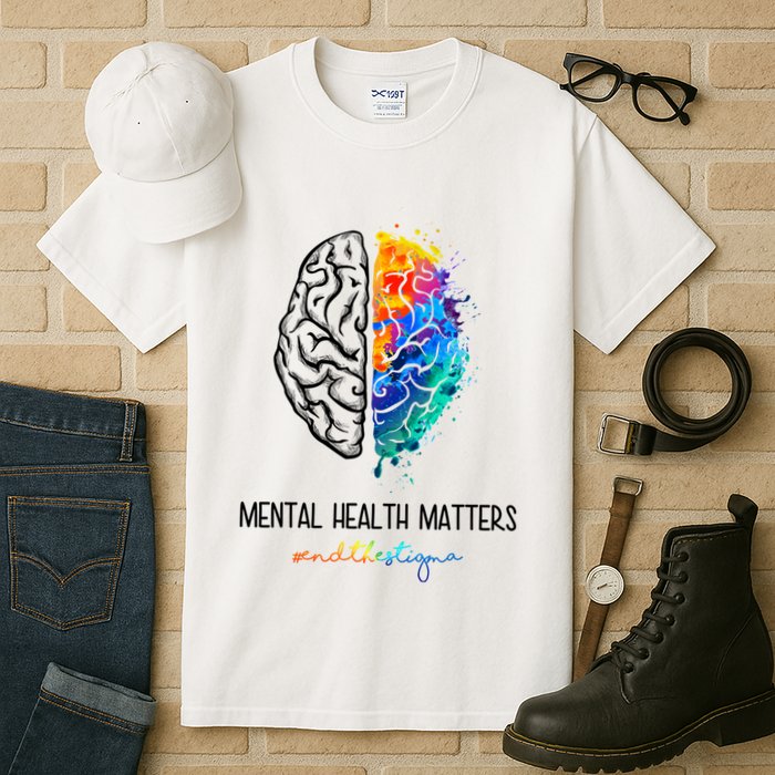 Mental Health Matter End The Stigma Colorful Brain Tall T-Shirt