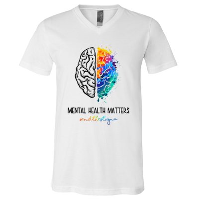 Mental Health Matter End The Stigma Colorful Brain V-Neck T-Shirt