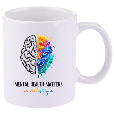 Mental Health Matter End The Stigma Colorful Brain 11oz C Handle Ceramic Mug