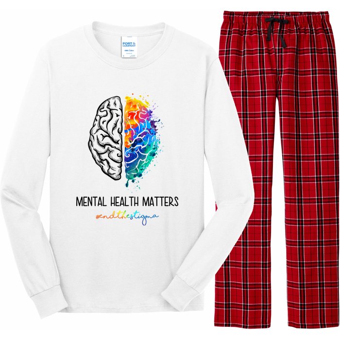 Mental Health Matter End The Stigma Colorful Brain Long Sleeve Pajama Set