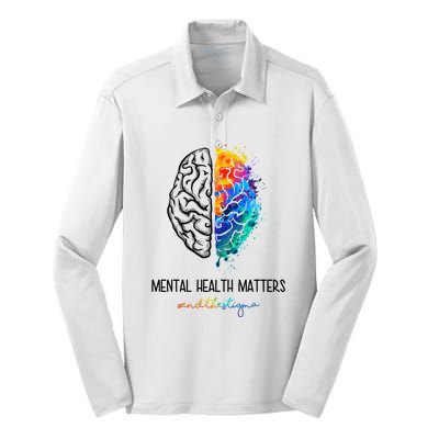 Mental Health Matter End The Stigma Colorful Brain Silk Touch Performance Long Sleeve Polo