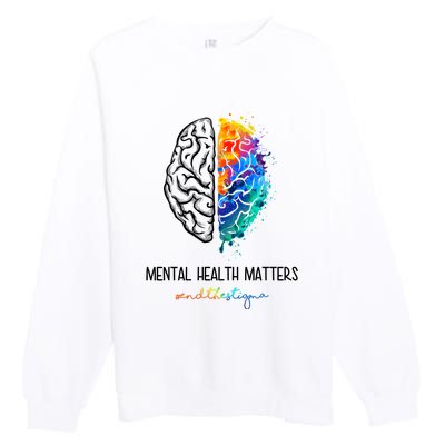 Mental Health Matter End The Stigma Colorful Brain Premium Crewneck Sweatshirt