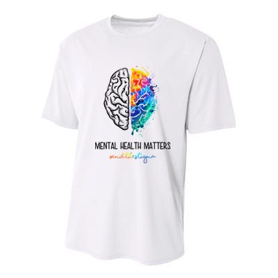 Mental Health Matter End The Stigma Colorful Brain Youth Performance Sprint T-Shirt