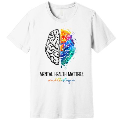 Mental Health Matter End The Stigma Colorful Brain Premium T-Shirt