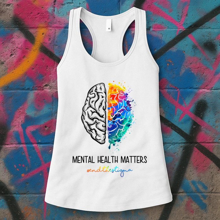 Mental Health Matter End The Stigma Colorful Brain Womens Tank Top