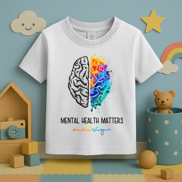 Mental Health Matter End The Stigma Colorful Brain Toddler T-Shirt