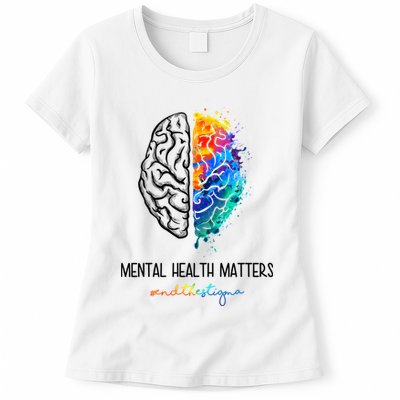 Mental Health Matter End The Stigma Colorful Brain Womens T-Shirt