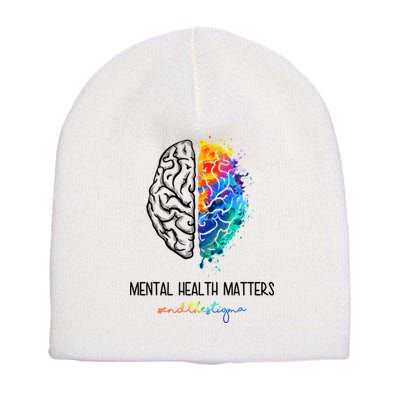 Mental Health Matter End The Stigma Colorful Brain Short Acrylic Beanie