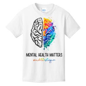 Mental Health Matter End The Stigma Colorful Brain Kids T-Shirt