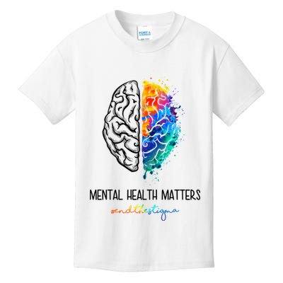 Mental Health Matter End The Stigma Colorful Brain Kids T-Shirt