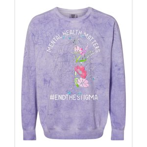 Mental Health Matters Awareness Month End The Stigma Brain Colorblast Crewneck Sweatshirt