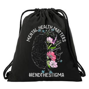 Mental Health Matters Awareness Month End The Stigma Brain Drawstring Bag