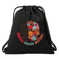Mental Health Matters Brain Flowers Smiling Face Drawstring Bag