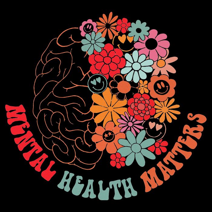 Mental Health Matters Brain Flowers Smiling Face Drawstring Bag