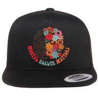 Mental Health Matters Brain Flowers Smiling Face Flat Bill Trucker Hat