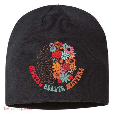Mental Health Matters Brain Flowers Smiling Face Sustainable Beanie
