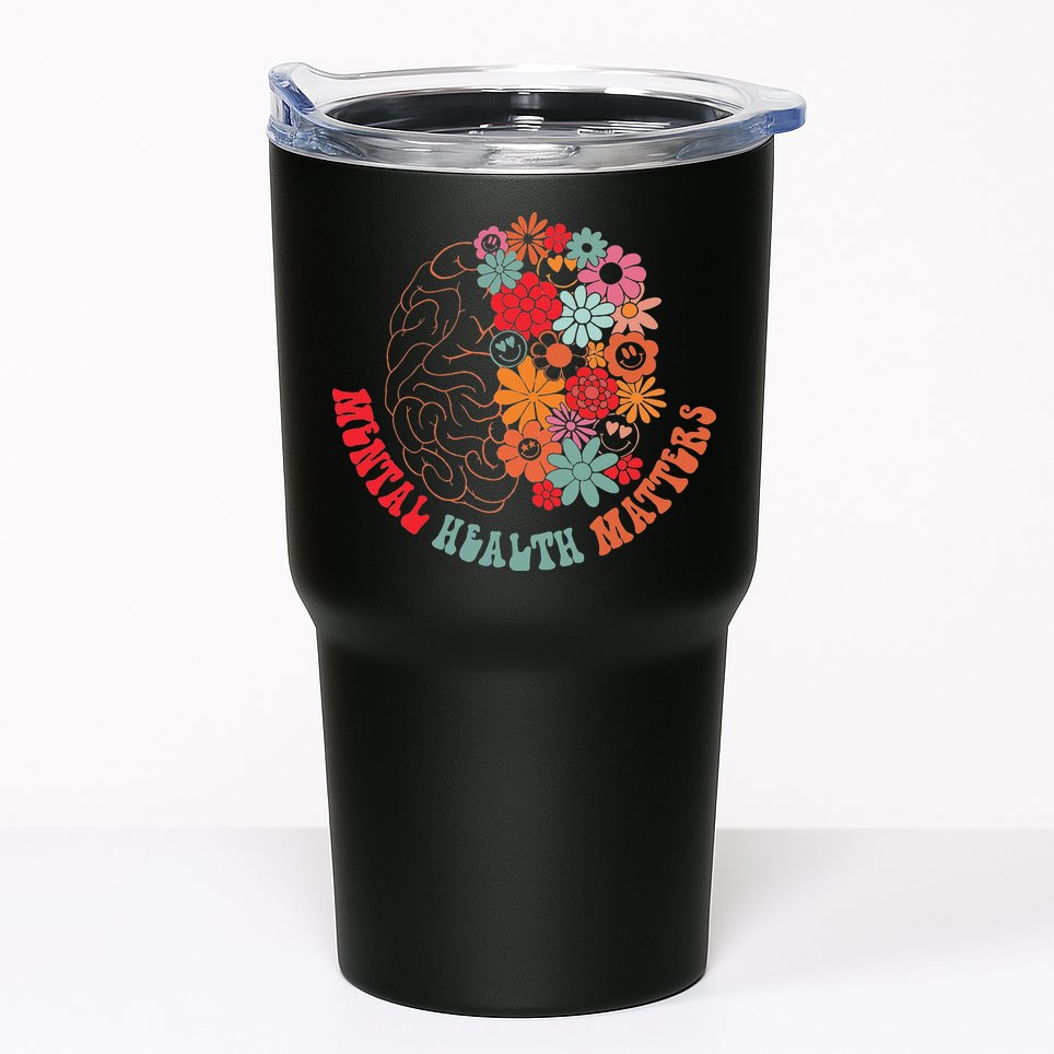 Mental Health Matters Brain Flowers Smiling Face Tumbler