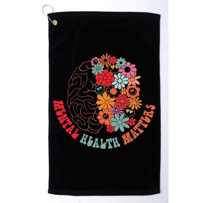 Mental Health Matters Brain Flowers Smiling Face Golf Towel