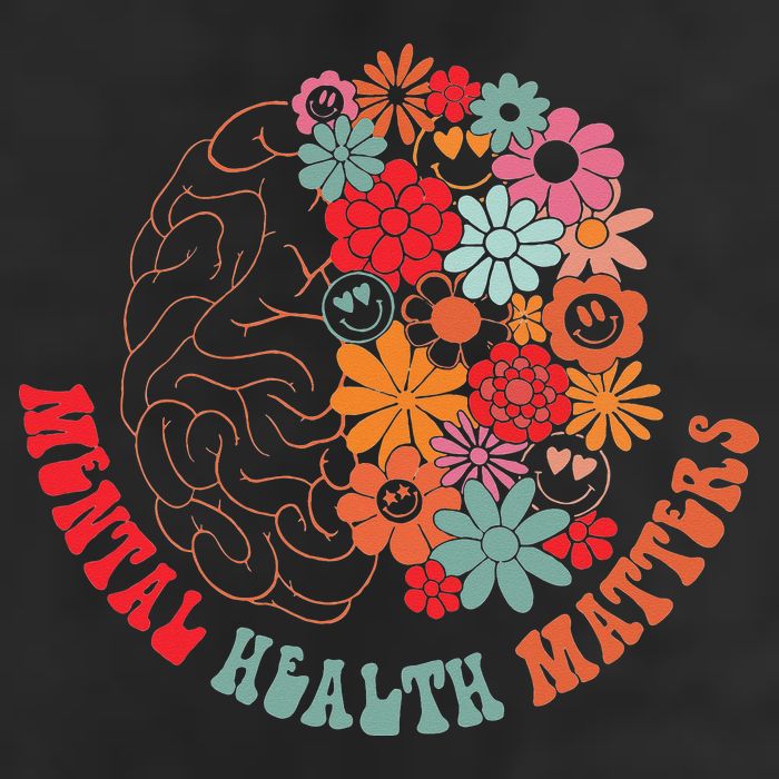 Mental Health Matters Brain Flowers Smiling Face Golf Towel