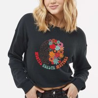 Mental Health Matters Brain Flowers Smiling Face Cropped Pullover Crew