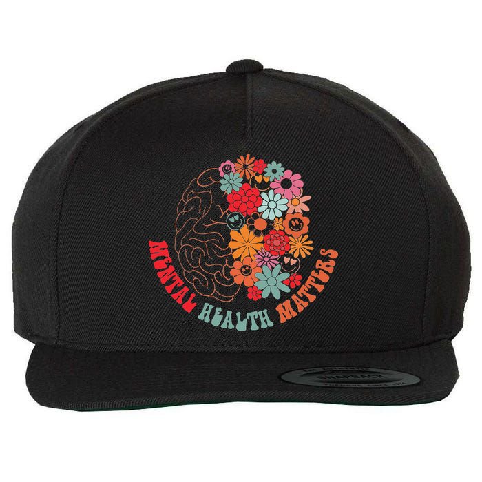 Mental Health Matters Brain Flowers Smiling Face Wool Snapback Cap