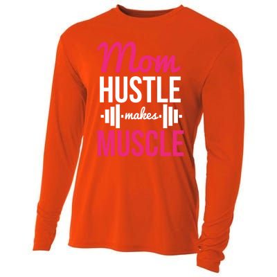 Mom Hustle Makes Muscle Funny Mother Fitness Rhyme Workout Funny Gift Cooling Performance Long Sleeve Crew