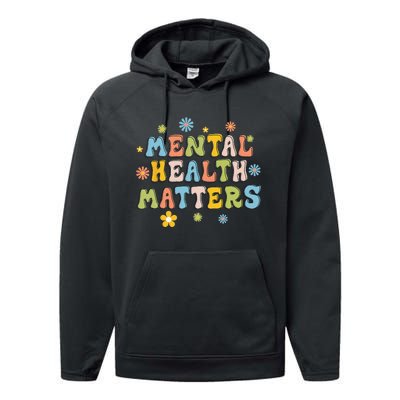 Mental Health Matters Brain Illness Mental Awareness Retro Performance Fleece Hoodie