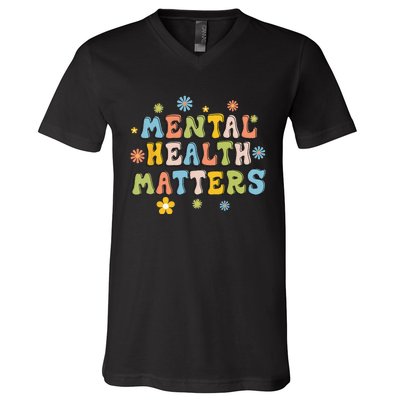 Mental Health Matters Brain Illness Mental Awareness Retro V-Neck T-Shirt