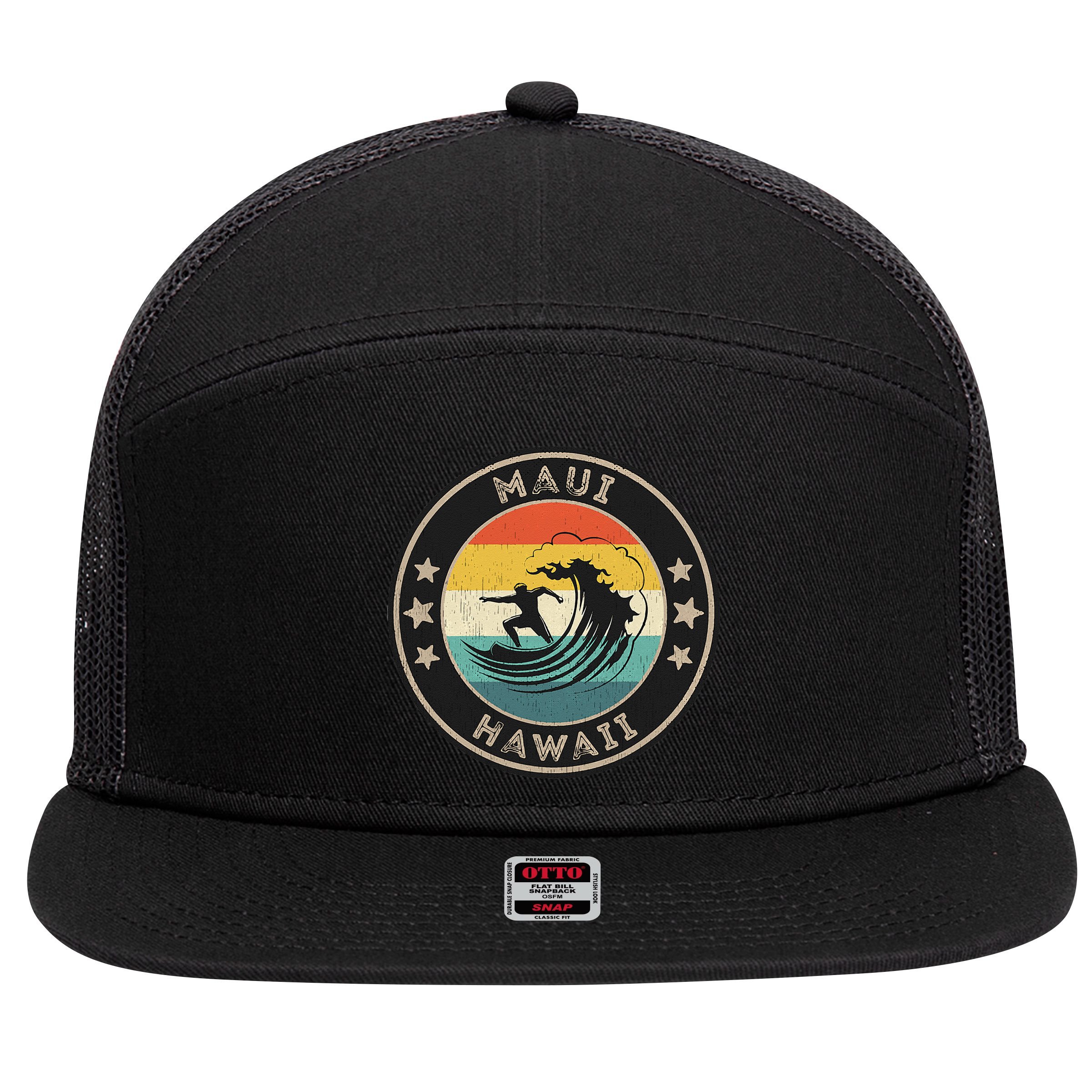 Maui Hawaii Maui Surfer Wo Maui 7 Panel Mesh Trucker Snapback Hat