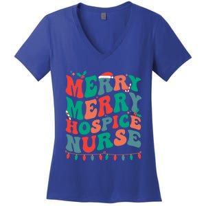 Merry Hospice Nurse Christmas Hospice Nursing Xmas Party Gift Women's V-Neck T-Shirt