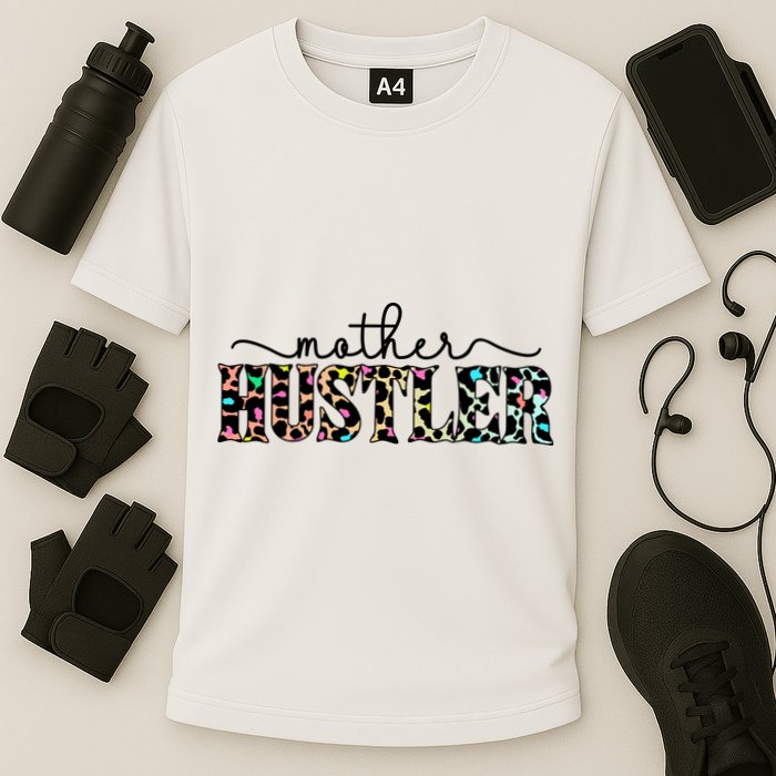 Mother Hustler Neon Cheetah Print Gift For Mom Cooling Performance Crew T-Shirt