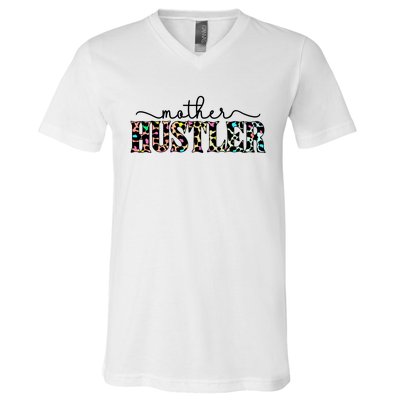 Mother Hustler Neon Cheetah Print Gift For Mom V-Neck T-Shirt