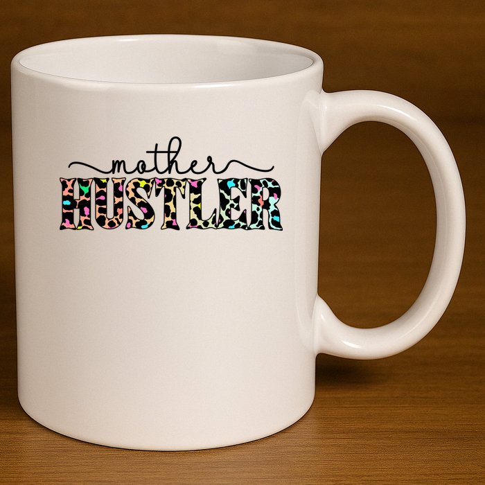 Mother Hustler Neon Cheetah Print Gift For Mom 11oz C Handle Ceramic Mug