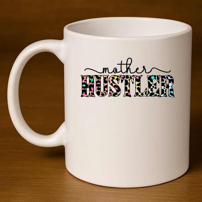 Mother Hustler Neon Cheetah Print Gift For Mom 11oz C Handle Ceramic Mug