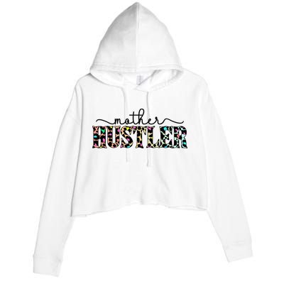 Mother Hustler Neon Cheetah Print Gift For Mom Crop Fleece Hoodie